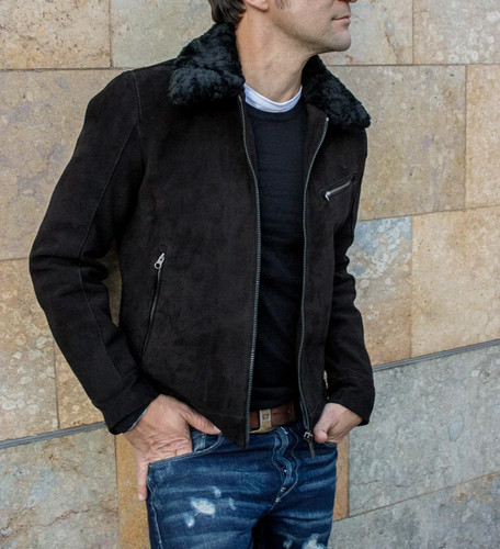 Uomo camoscio nero - camoscio,